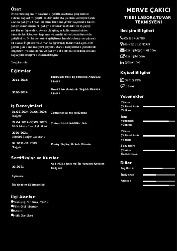 Laboratuvar Teknisyeni Cv Örnekleri cv indir